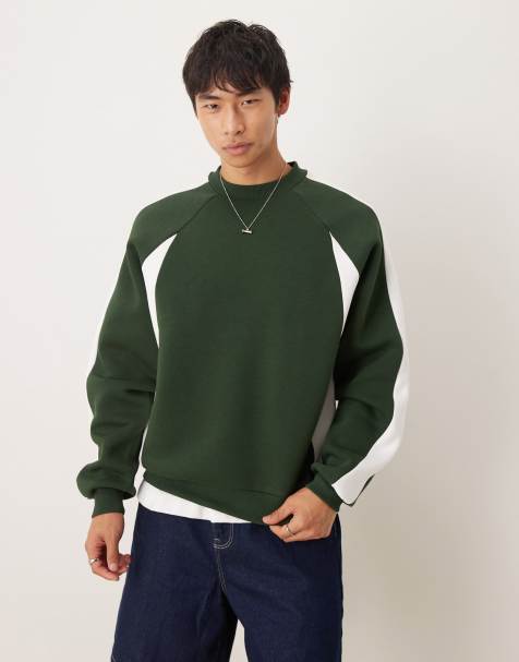 ASOS DESIGN oversized sweatshirt with cut & sew panels in green and white - view 1