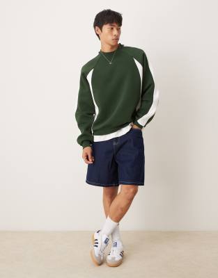 Asos Design Oversized Sweatshirt With Cut & Sew Panels In Green