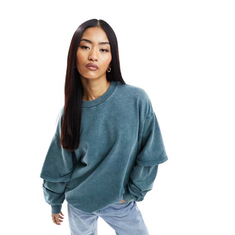 【INCHANT ME】Double Layered Over Fit Sweatshirt eae0cb0dd3602804873541df677b11