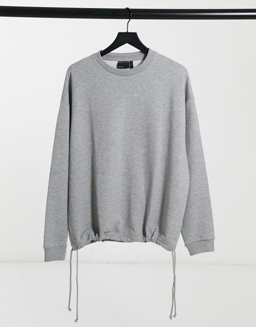 ASOS DESIGN oversized sweatshirt with drawcord hem in grey marl