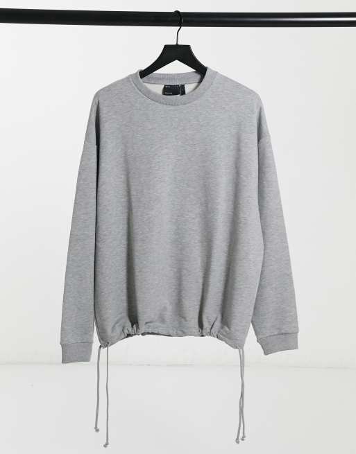 ASOS DESIGN oversized sweatshirt with drawstring hem in heather gray