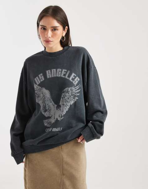 ASOS DESIGN oversized sweatshirt with eagle graphic in charcoal
