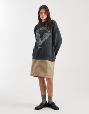 Asos Design Oversized Sweatshirt With Eagle Graphic In Gray