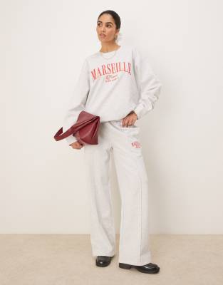 Asos Design Oversized Sweatshirt With Embroidered Marseille Graphic In Gray