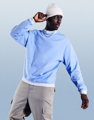 ASOS DESIGN oversized sweatshirt with fairisle tipping in pastel blue