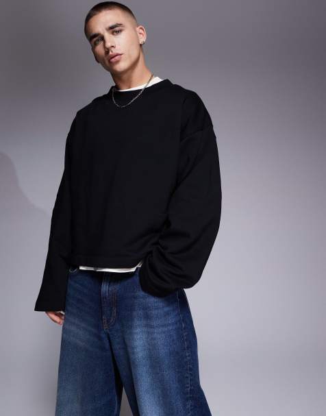 ASOS DESIGN oversized sweatshirt with fixed hem in black - view 1