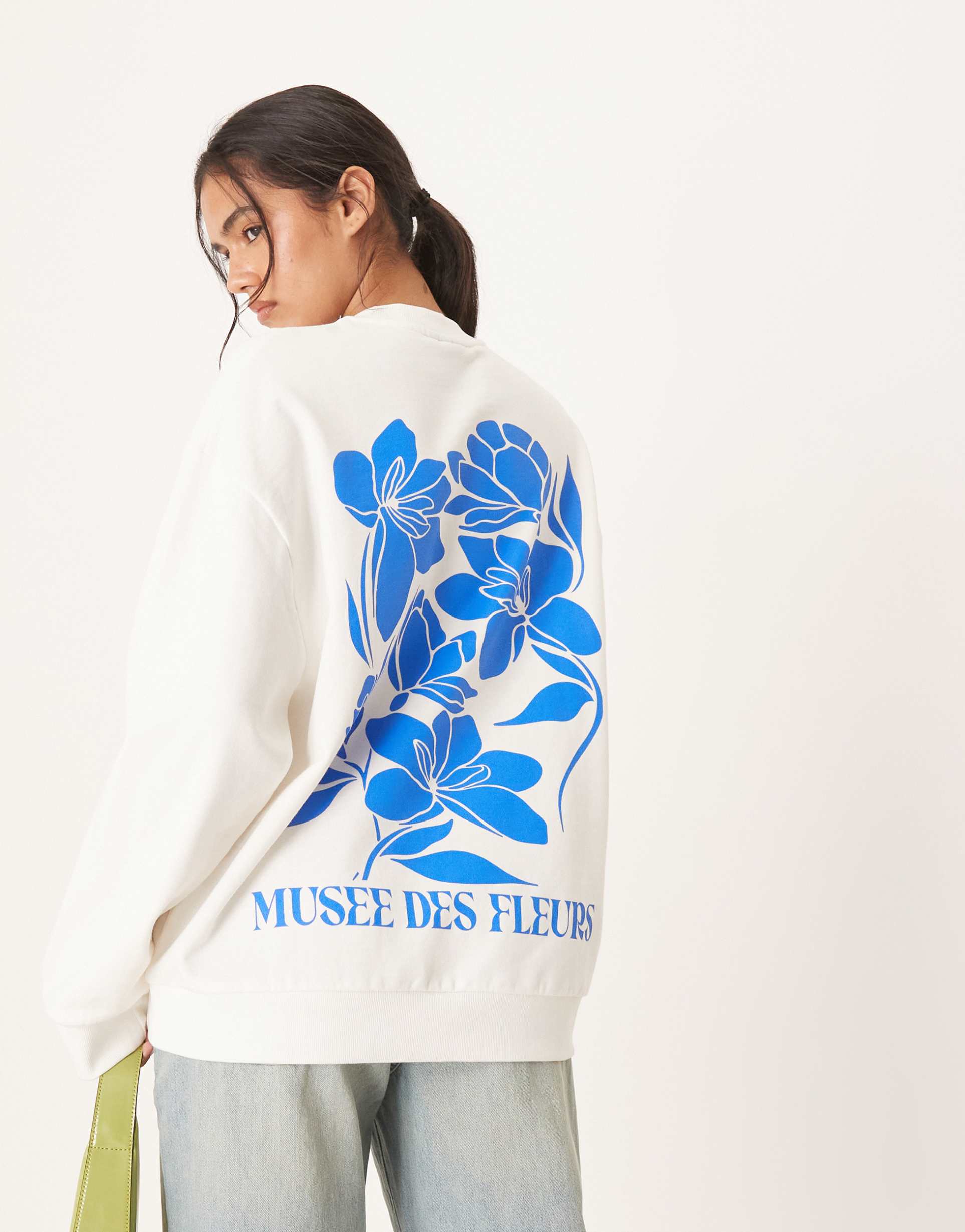 asos design oversized sweatshirt with floral art graphic in cream