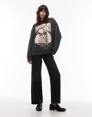 Asos Design Oversized Sweatshirt With Floral Art Graphic In Gray