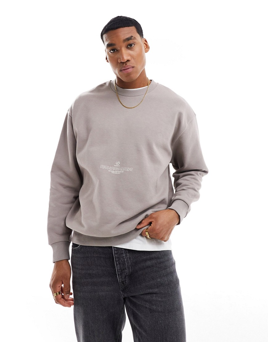 Asos Design Oversized Sweatshirt With Front And Back Text Print In Gray-green