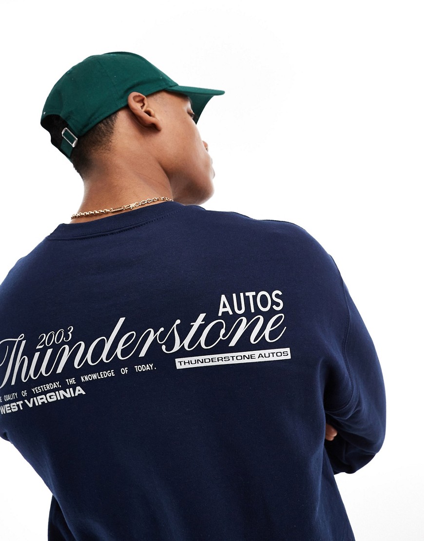 ASOS DESIGN oversized sweatshirt with front text print-Navy