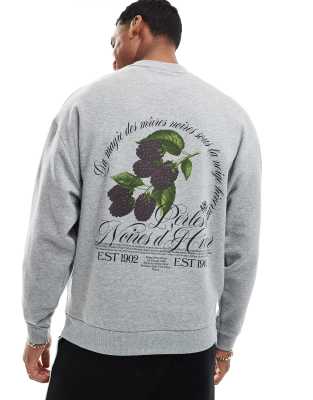 Asos Design Oversized Sweatshirt With Fruit Print In Gray Heather