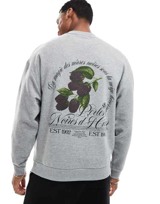 ASOS DESIGN oversized sweatshirt with fruit print in gray heather