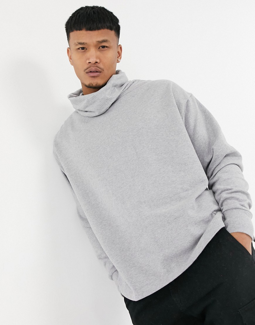 ASOS DESIGN oversized sweatshirt with funnel neck and side splits in grey marl