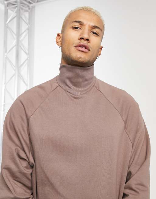 ASOS DESIGN oversized sweatshirt with funnel neck in brown - BROWN | ASOS