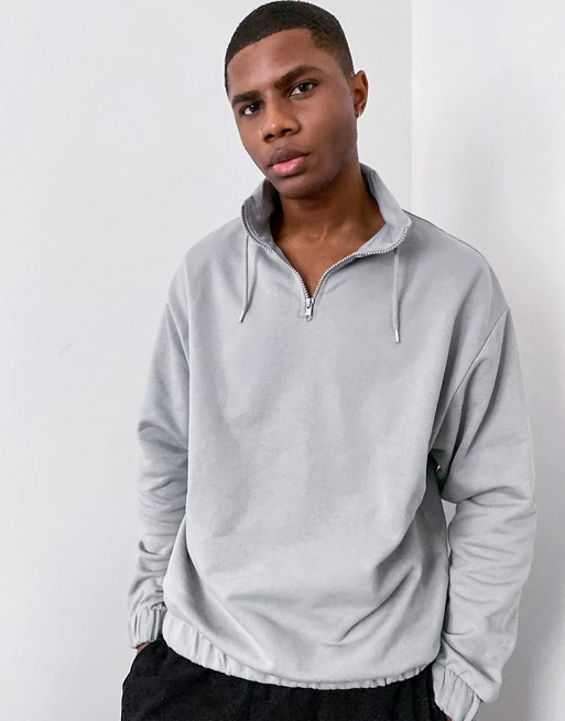 ASOS DESIGN oversized sweatshirt with funnel neck in grey with drawcords