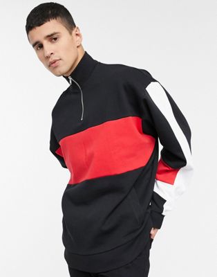 ASOS DESIGN oversized sweatshirt with half zip & color blocking | ASOS