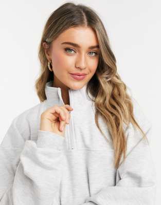 ASOS DESIGN OVERSIZED SWEATSHIRT WITH HALF ZIP IN GRAY-GREY,AST-682