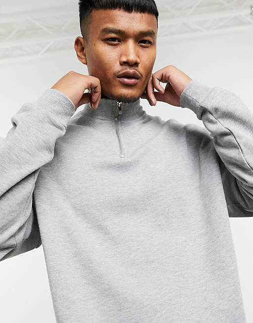 ASOS DESIGN oversized sweatshirt with half zip in grey marl