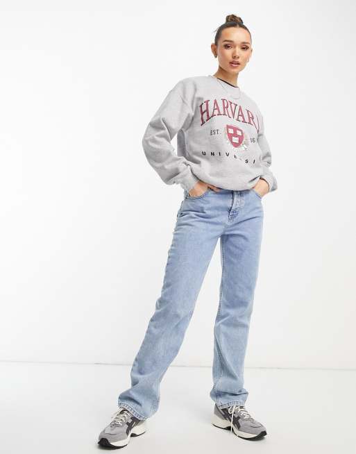 HARVARD Womens Crew Sweatshirt - HEATHER GRAY