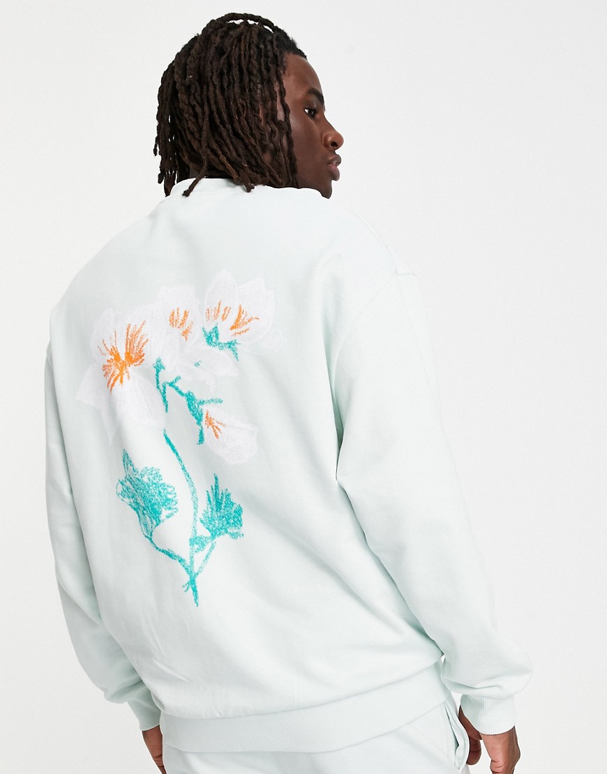ASOS DESIGN oversized sweatshirt with large floral back print - part of a set-Blues