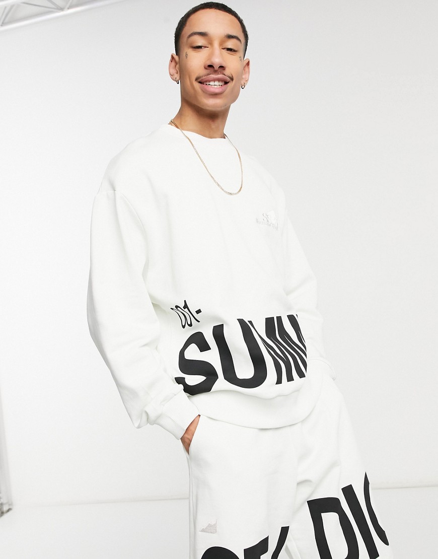 ASOS DESIGN oversized sweatshirt with large text print and embroidered logo - part of a set-Grey