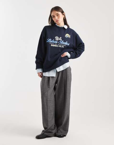 ASOS DESIGN oversized sweatshirt with Lisbon sports graphic in navy