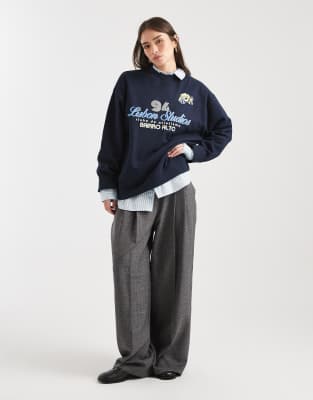 Asos Design Oversized Sweatshirt With Lisbon Studios Athletic Graphic In Blue