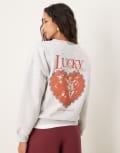[ASOS DESIGN] ASOS DESIGN oversized sweatshirt with lucky in love cherub graphic in grey marl XS Grey marle