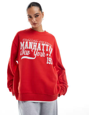 Asos Design Oversized Sweatshirt With Manhattan Graphic In Red