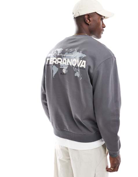 ASOS DESIGN oversized sweatshirt with map and text print in washed black - view 1