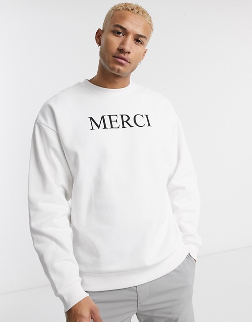 ASOS DESIGN oversized sweatshirt with merci chest print