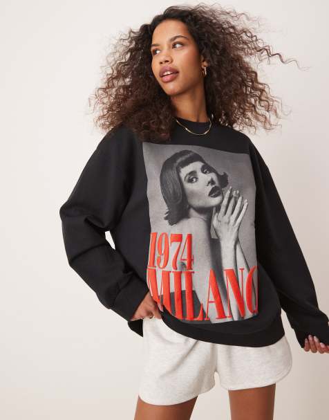 ASOS DESIGN oversized sweatshirt with milano photo print in black