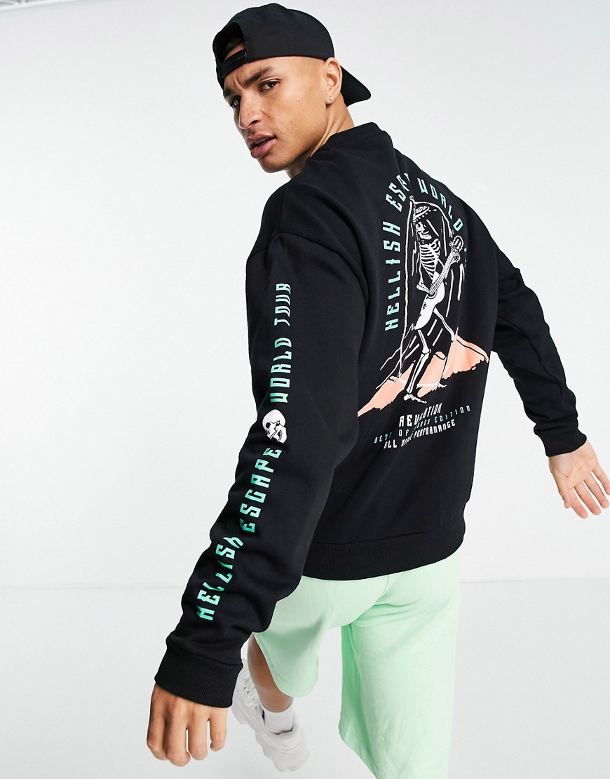ASOS DESIGN oversized sweatshirt with multi placement skeleton print in black