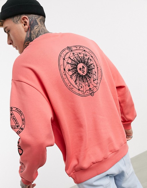ASOS DESIGN oversized sweatshirt with mystic multi placement print