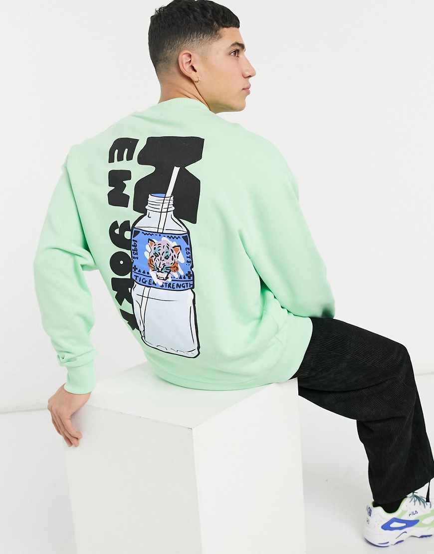 ASOS DESIGN oversized sweatshirt with New York back print and deep ribs-Green