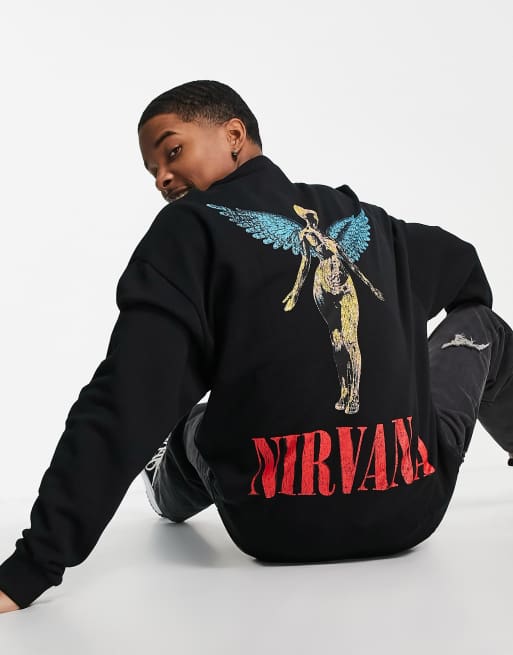 ASOS DESIGN oversized sweatshirt with Nirvana angel back print in black