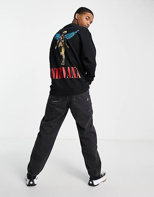 ASOS DESIGN oversized sweatshirt with Nirvana angel back print black ASOS