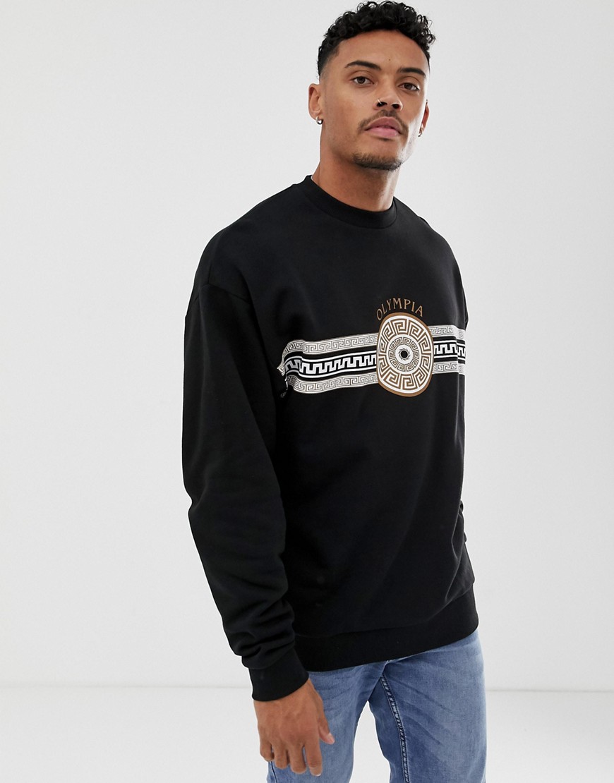 ASOS DESIGN oversized sweatshirt with olympia print in black