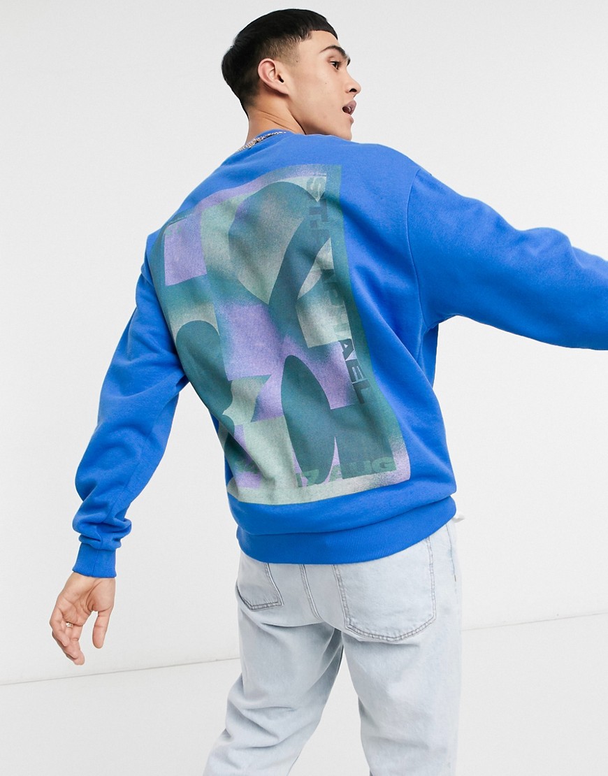 ASOS DESIGN oversized sweatshirt with paradox logo and large back print-Blue