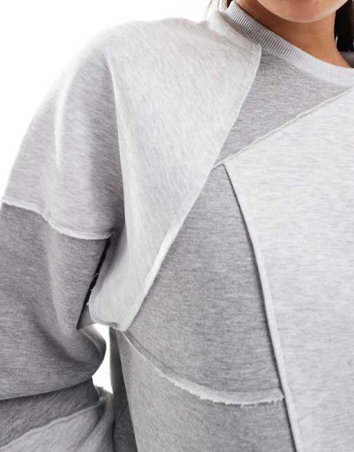 Gray Active Patchwork Detail Warm Winter Sweater Sweatshirt Hoodie