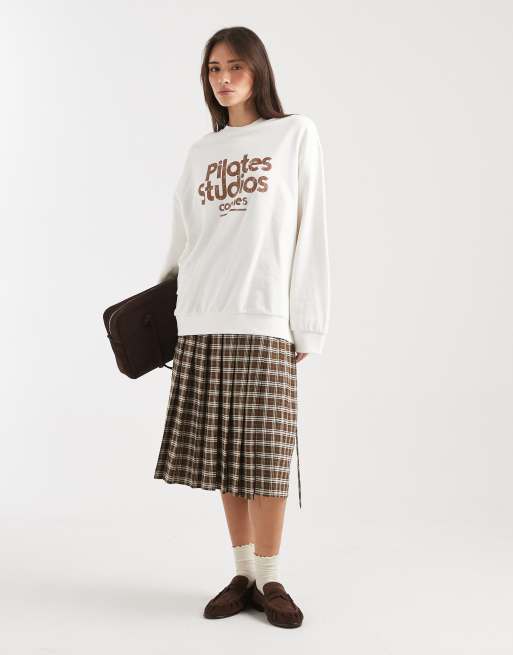 ASOS DESIGN oversized sweatshirt with pilates studio graphic in cream, 2 of 4