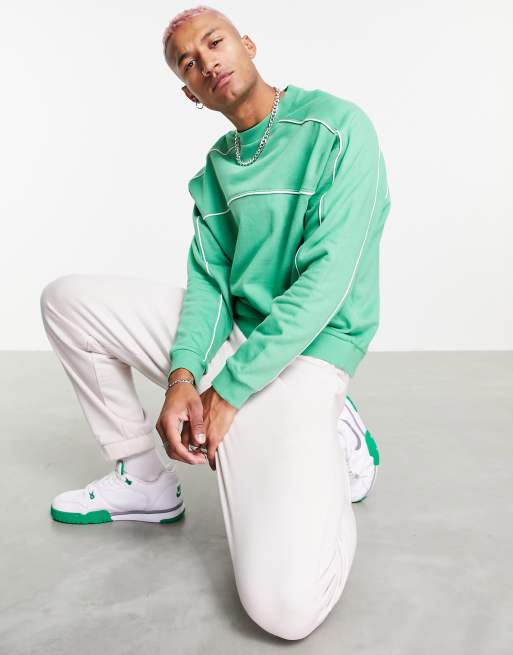 ASOS DESIGN oversized sweatshirt with piping in green | ASOS