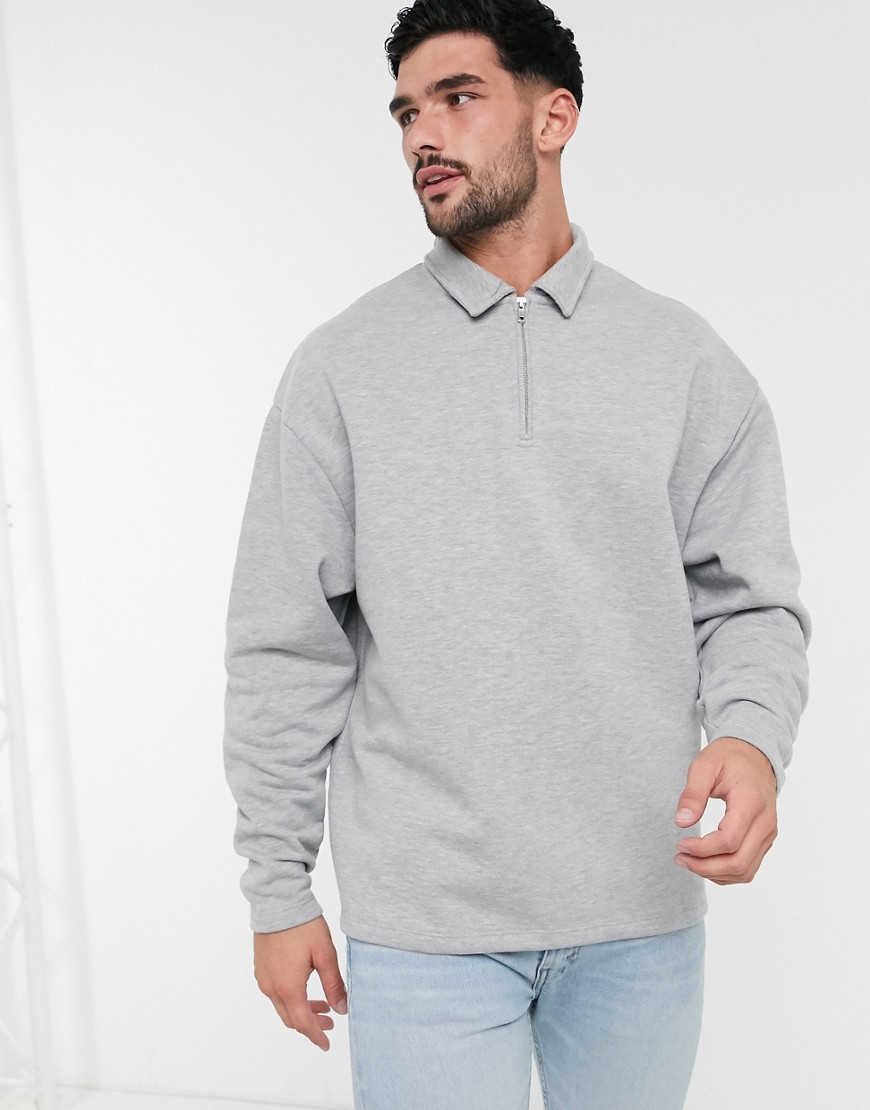 ASOS DESIGN oversized sweatshirt with polo collar in gray marl