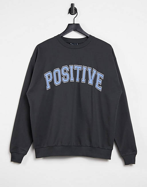  oversized sweatshirt with positive logo in washed charcoal 