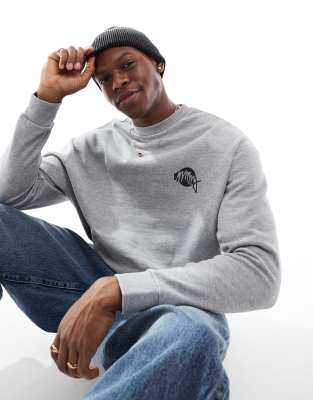 Asos Design Oversized Sweatshirt With Print In Gray Heather