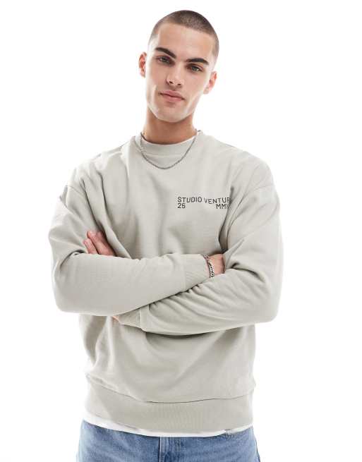 ASOS DESIGN oversized sweatshirt with print in stone