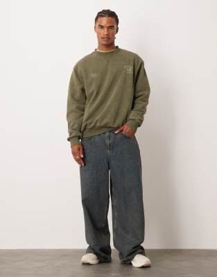 Asos Design Oversized Sweatshirt With Prints In Green