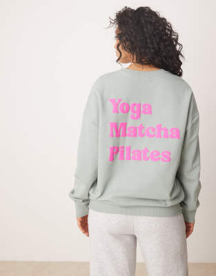 Asos Design Oversized Sweatshirt With Puff Print Back Graphic In Washed Green
