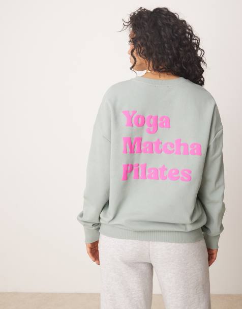 ASOS DESIGN oversized sweatshirt with puff print back graphic in washed green - view 1