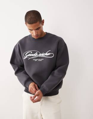 Asos Design Oversized Sweatshirt With Puff Print In Gray